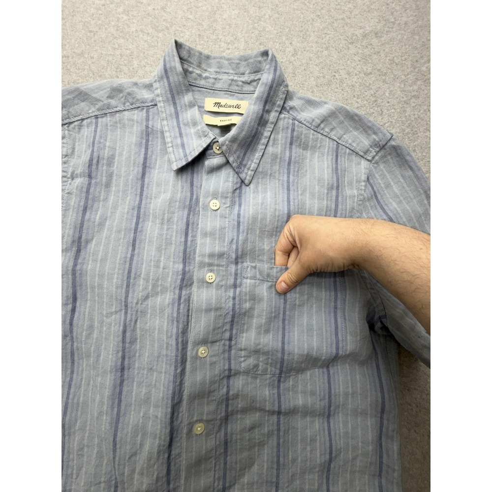 Madewell Shirt Womens Small Blue Striped Linen Short Sleeve Button Up - Picture 2 of 9